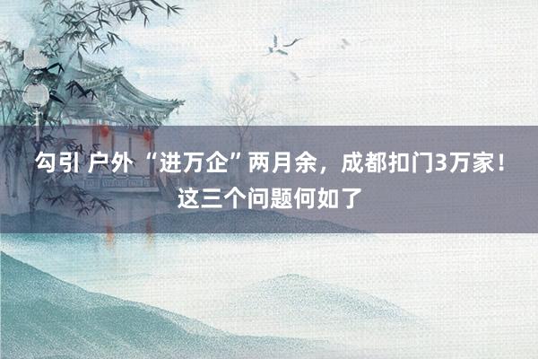   勾引 户外 “进万企”两月余，成都扣门3万家！这三个问题何如了