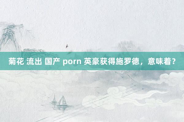   菊花 流出 国产 porn 英豪获得施罗德，意味着？