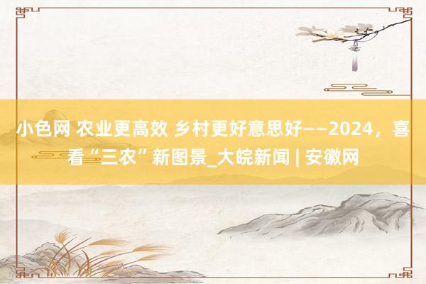   小色网 农业更高效 乡村更好意思好——2024，喜看“三农”新图景_大皖新闻 | 安徽网