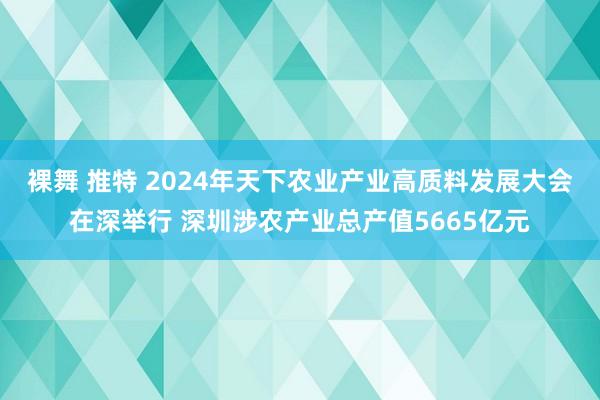   裸舞 推特 2024年天下农业产业高质料发展大会在深举行 深圳涉农产业总产值5665亿元