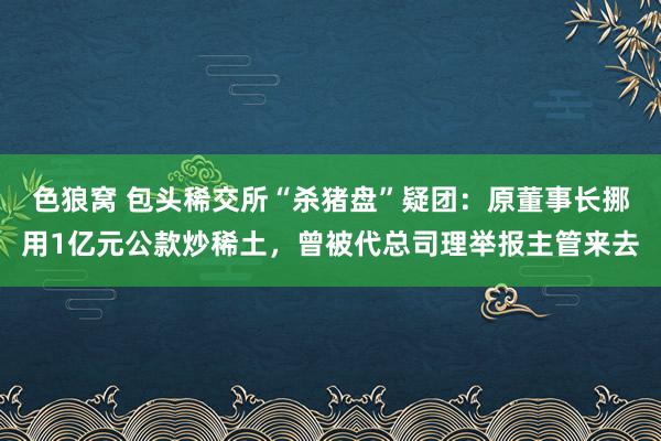   色狼窝 包头稀交所“杀猪盘”疑团：原董事长挪用1亿元公款炒稀土，曾被代总司理举报主管来去