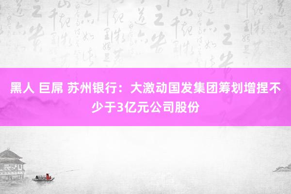   黑人 巨屌 苏州银行：大激动国发集团筹划增捏不少于3亿元公司股份