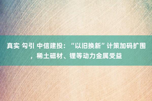   真实 勾引 中信建投：“以旧换新”计策加码扩围，稀土磁材、锂等动力金属受益