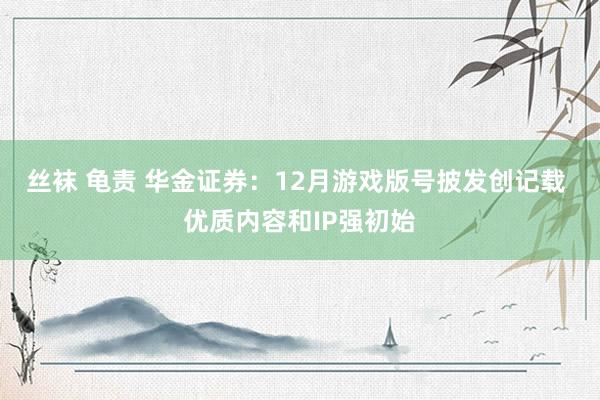   丝袜 龟责 华金证券：12月游戏版号披发创记载 优质内容和IP强初始